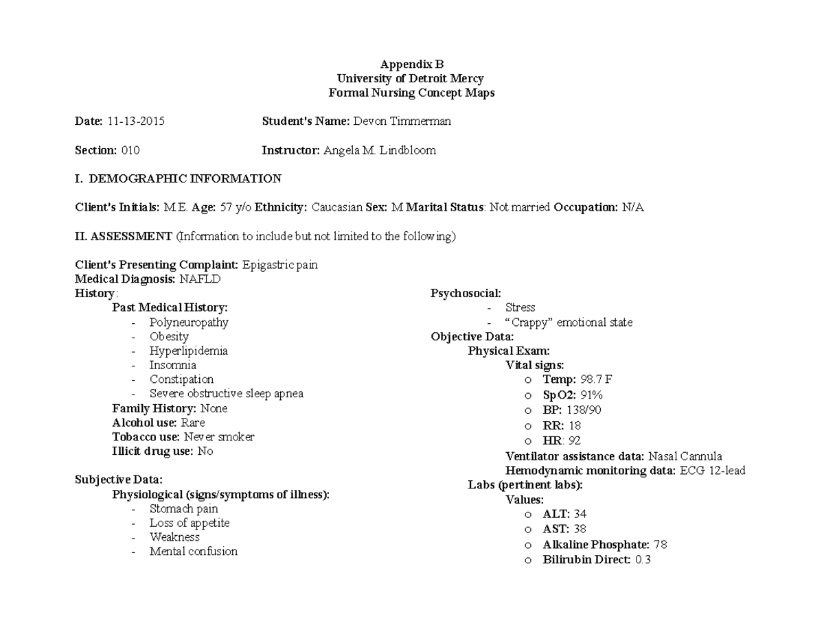 Care Plan 1 Lecture Notes Appendix B University of Detroit Mercy