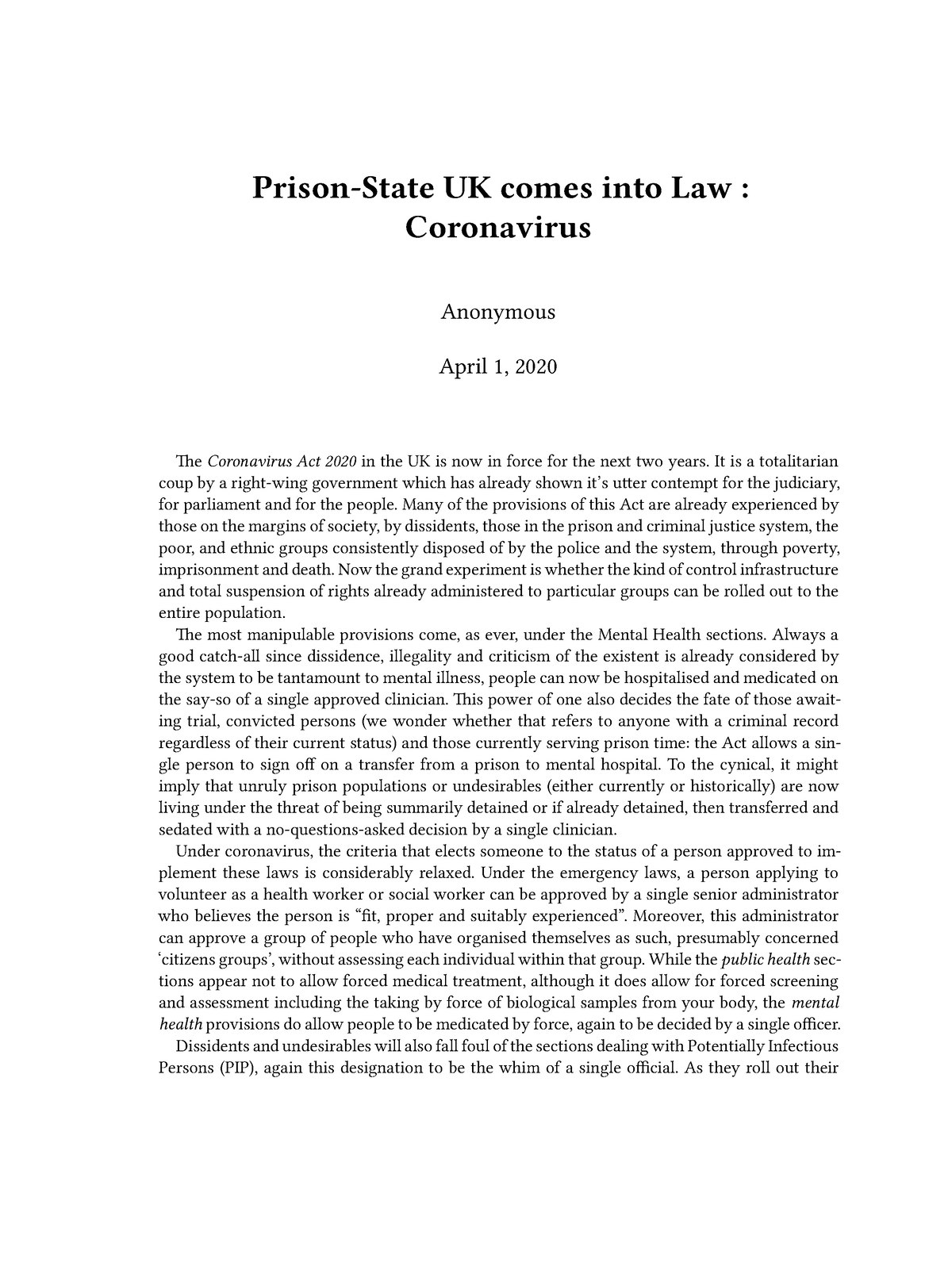 Anonymous prison state uk comes into law coronavirus - Prison-State UK ...