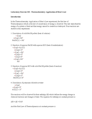 Lab Report - Experiment 3 - Laboratory Exercise #3: Chemical ...