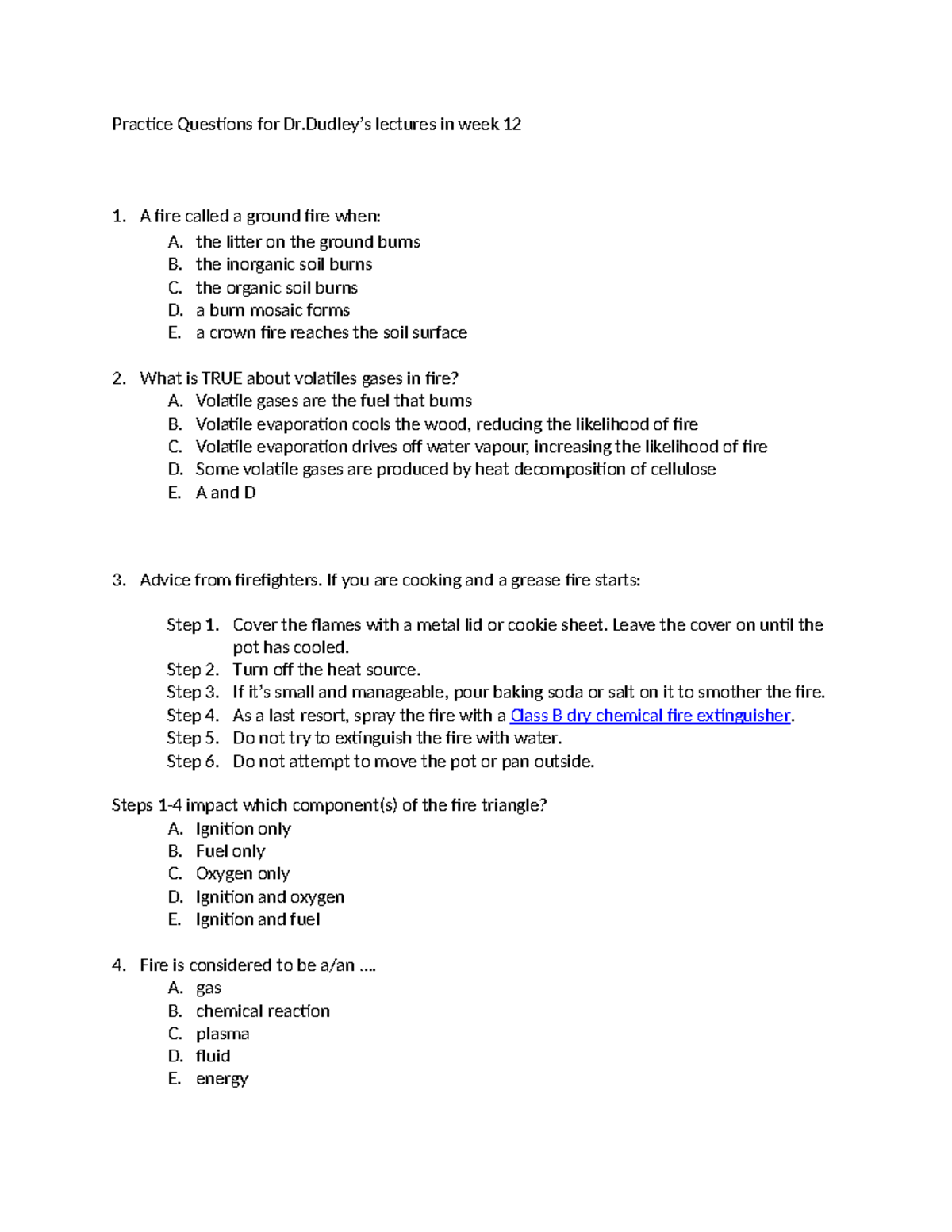 Practice Questions for Dr.Dudley’s lectures in week 12 - Practice ...