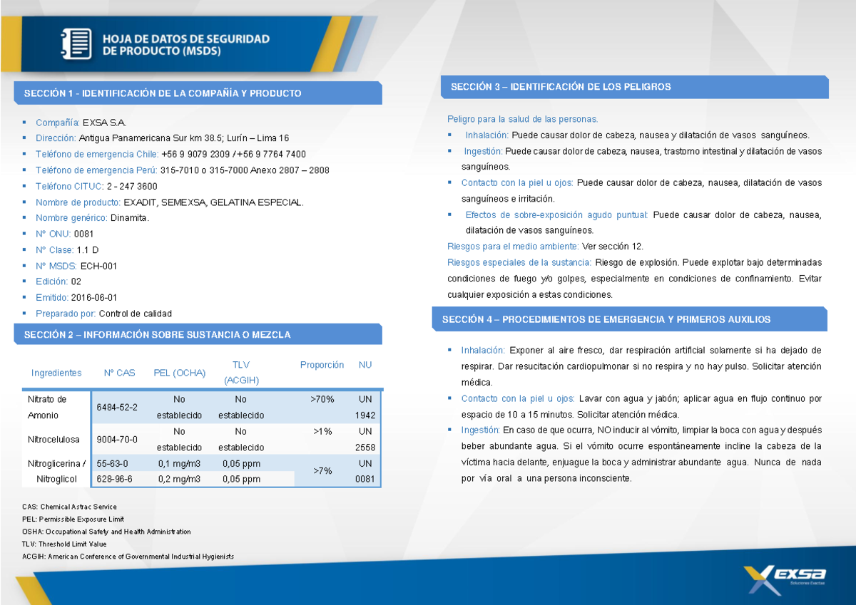 SEG MSDS ECH 001 Semexsa Exadit Gelatina Especial - Compañía: EXSA S ...