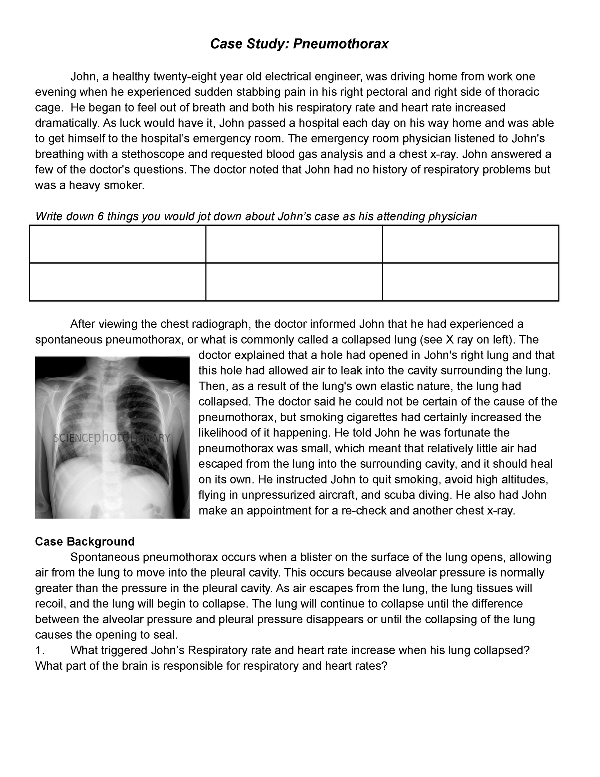 pneumothorax case study scribd