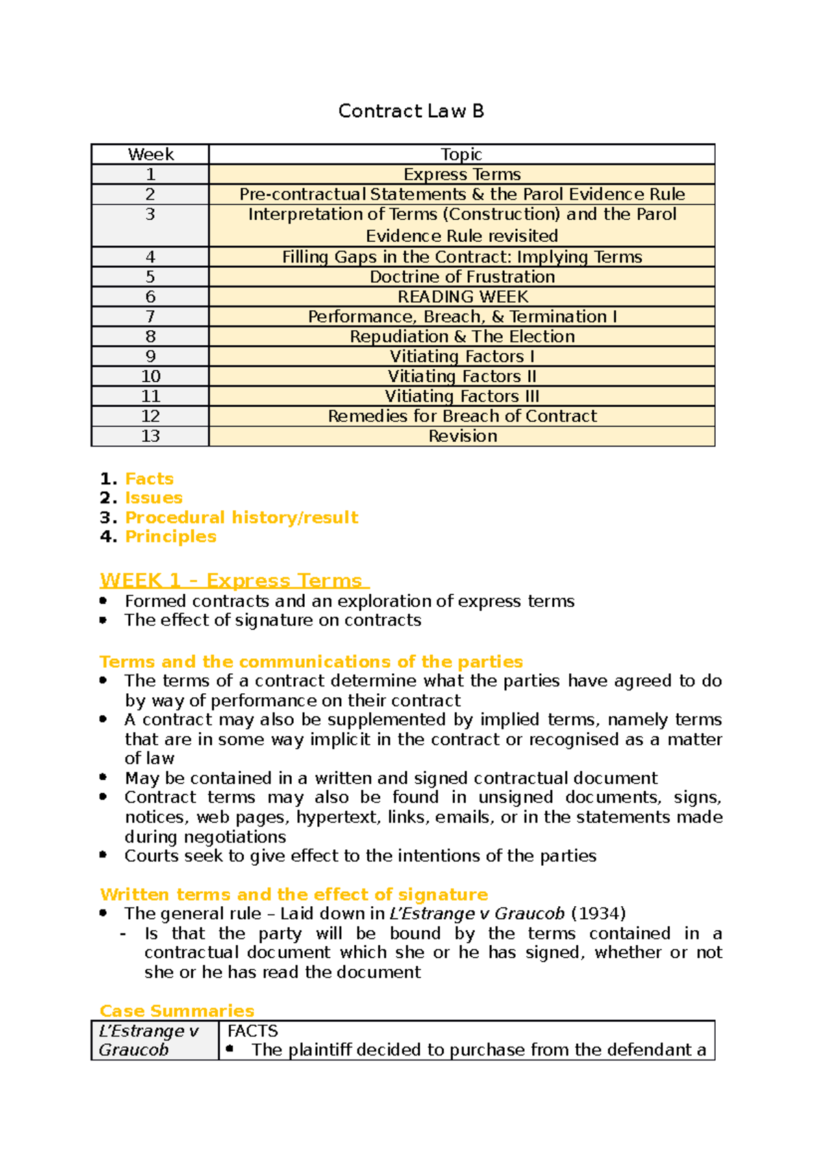 Contract Law B - Full Course Notes - Contract Law B Week Topic 1 ...