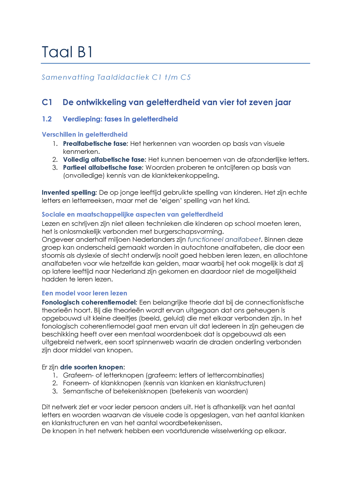 Samenvatting Taaldidactiek - Volledig Alfabetische Fase: Het Kunnen ...