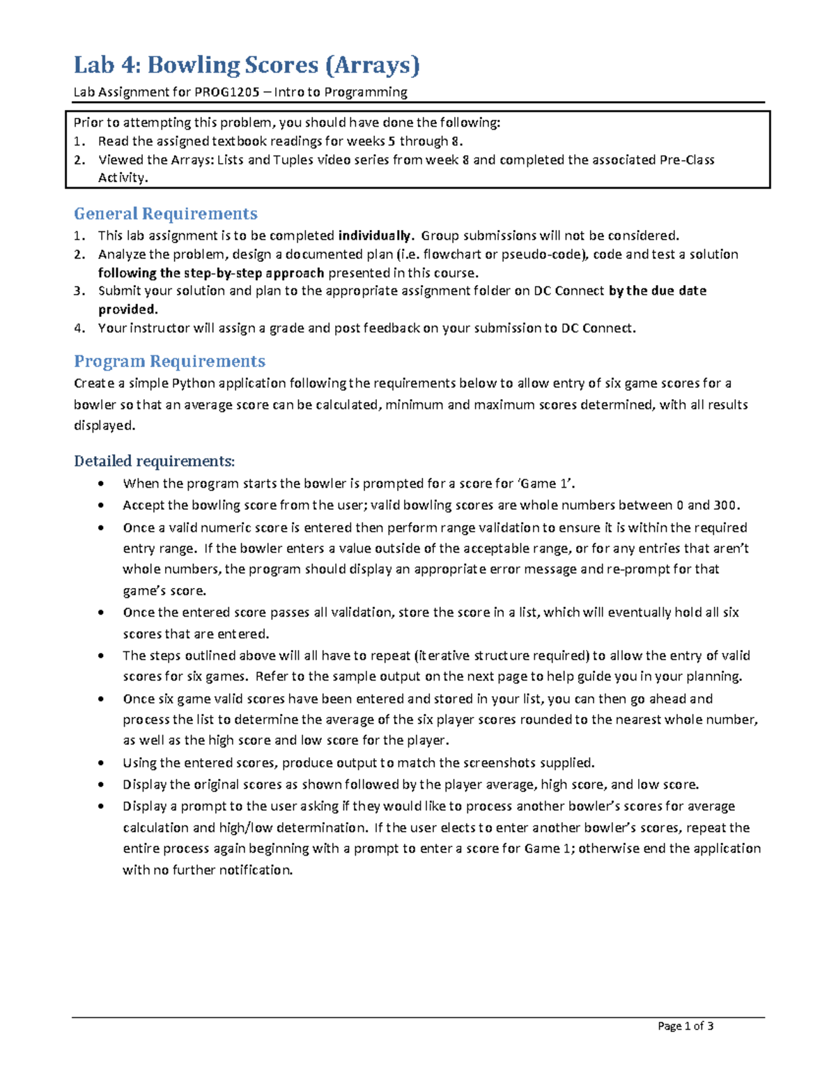 Lab4.Bowling Scores - Lab 4: Bowling Scores (Arrays) Lab Assignment for ...