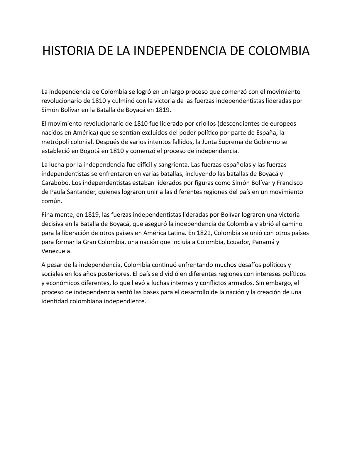 Historia De La Independencia De Colombia Historia De La Independencia De Colombia La 3231