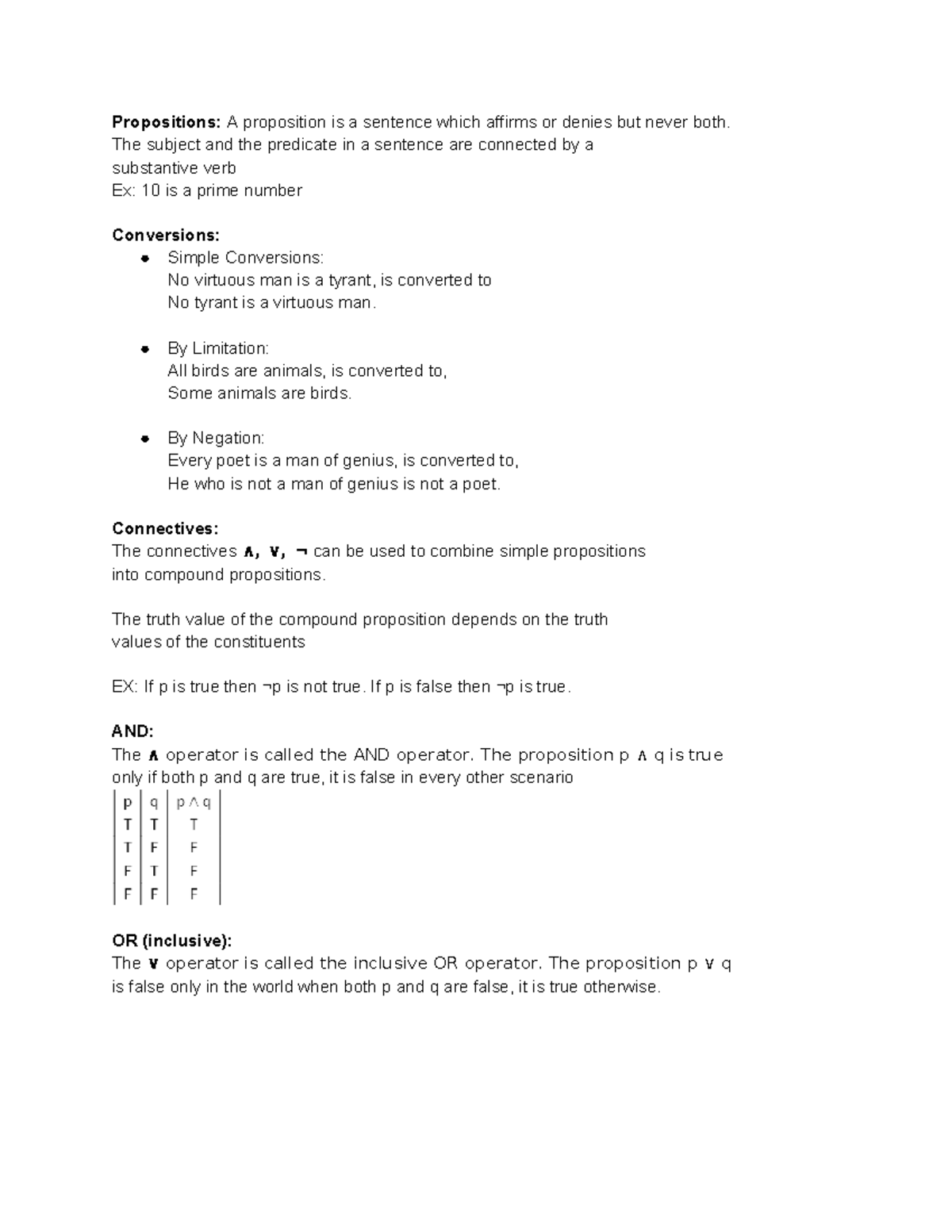 1820 exam - lecture - Propositions: A proposition is a sentence which ...