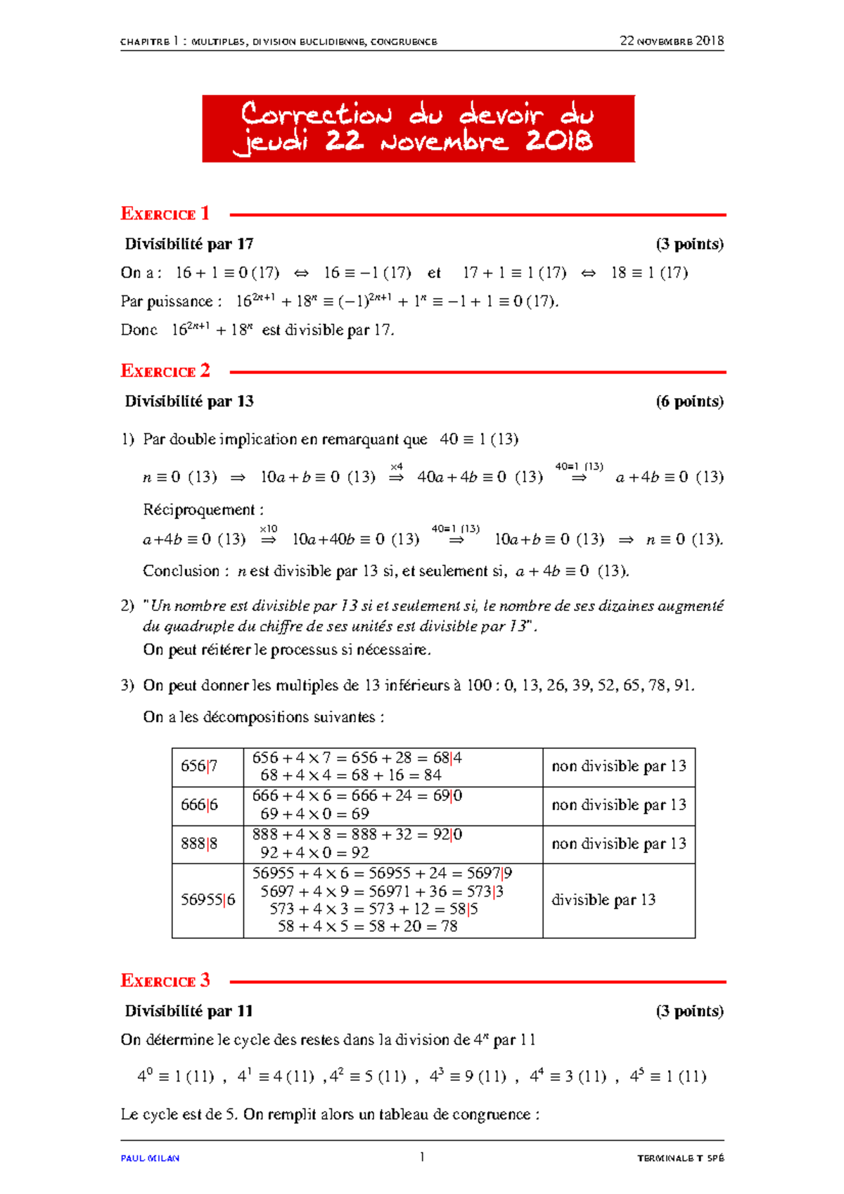 Corrigé 01 devoir 22 11 2018 diviseur congruence correction - chapitre ...