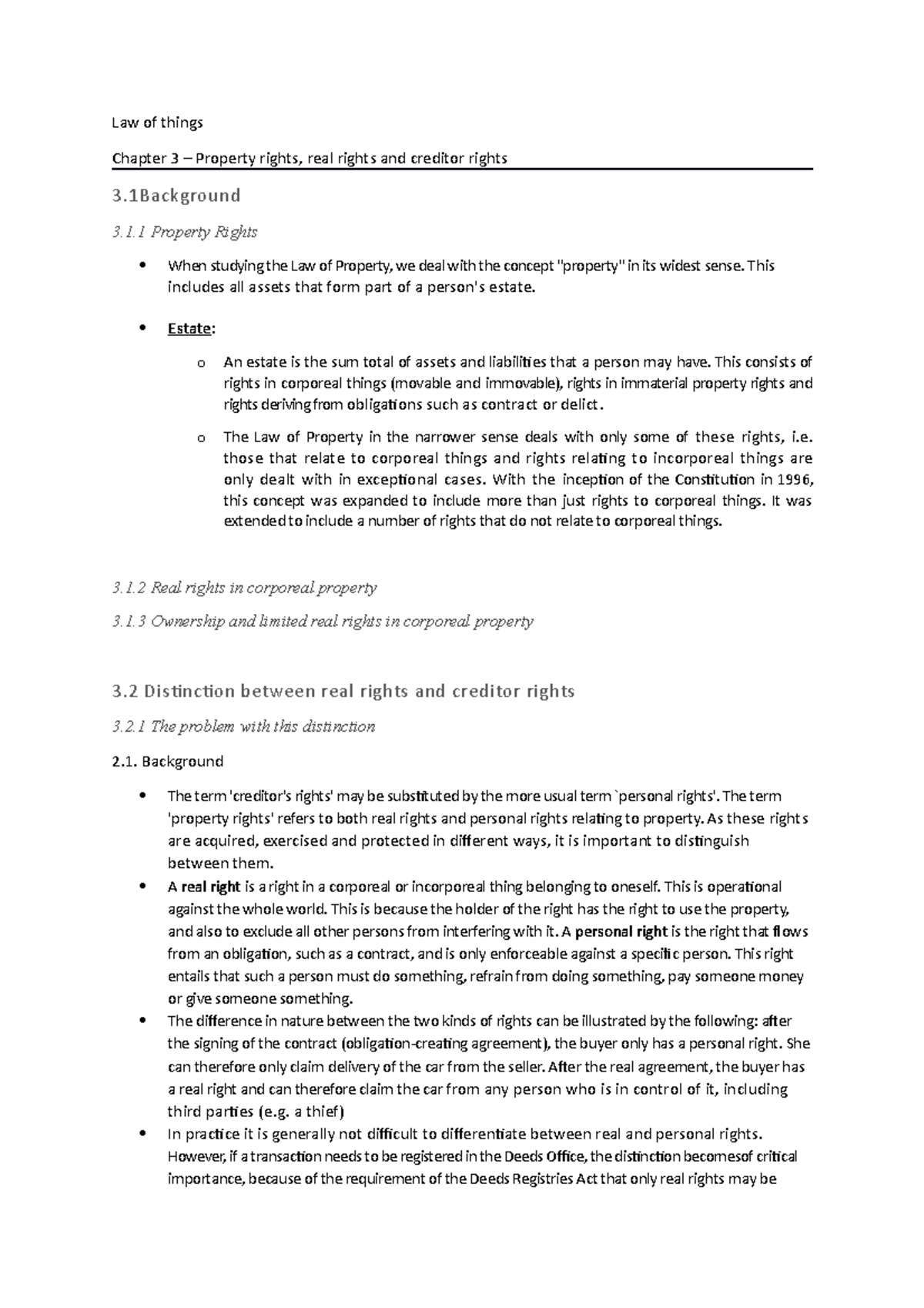 UNIT 2 Notes - summaries - Law of things Chapter 3 – Property rights ...