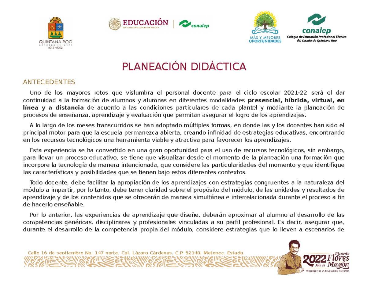 Planeacion Didactica Modificada Q. Roo - PLANEACIÓN DIDÁCTICA ...