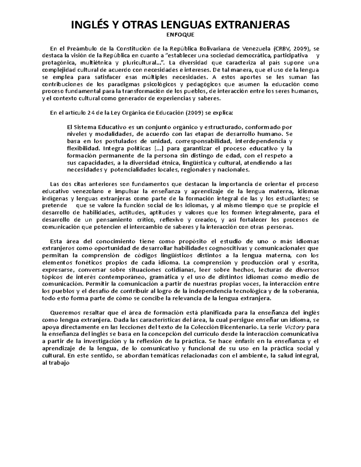 Áreas DE Formación Ingles INGLÉS Y OTRAS LENGUAS EXTRANJERAS ENFOQUE