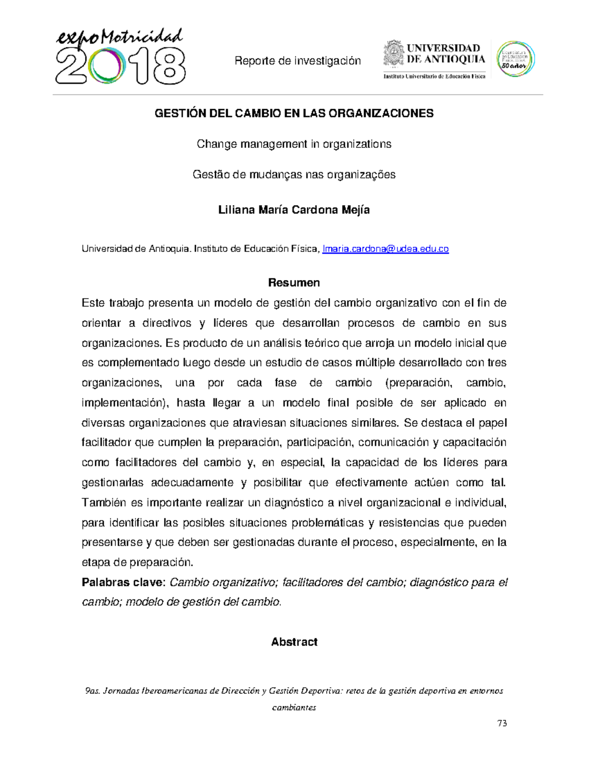 Gestión del cambio en las organizaciones Cardona 2018 - 9as. Jornadas ...
