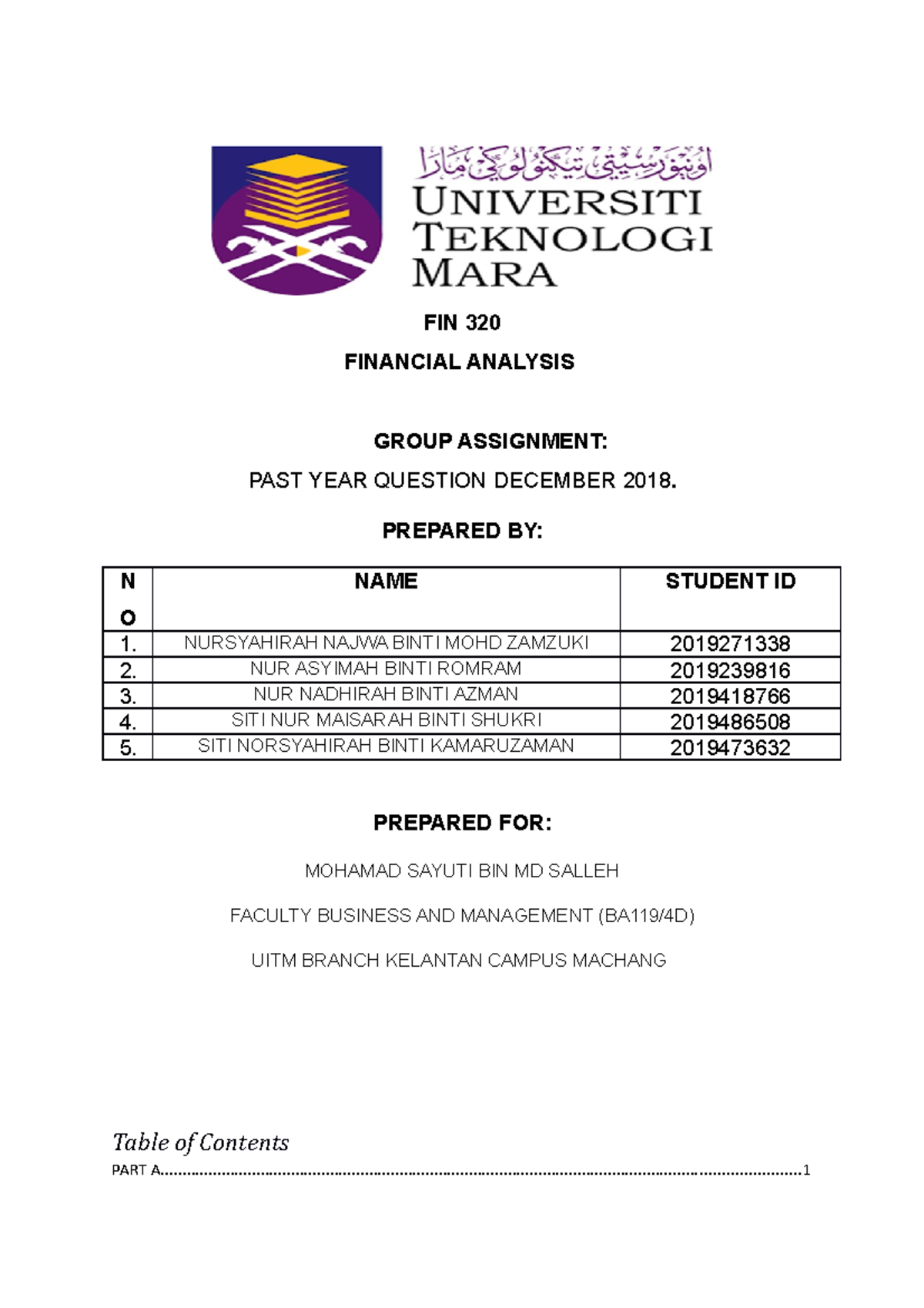 FIN 320 (PAST YEAR Question December 2018 ) - FIN 320 FINANCIAL ...