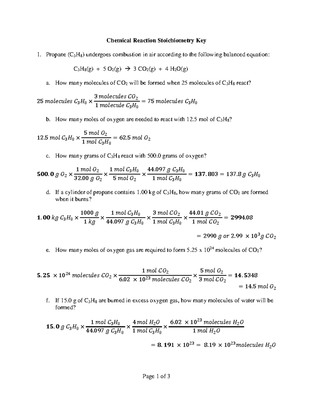 Stoichiometry Worksheet With Answer Key