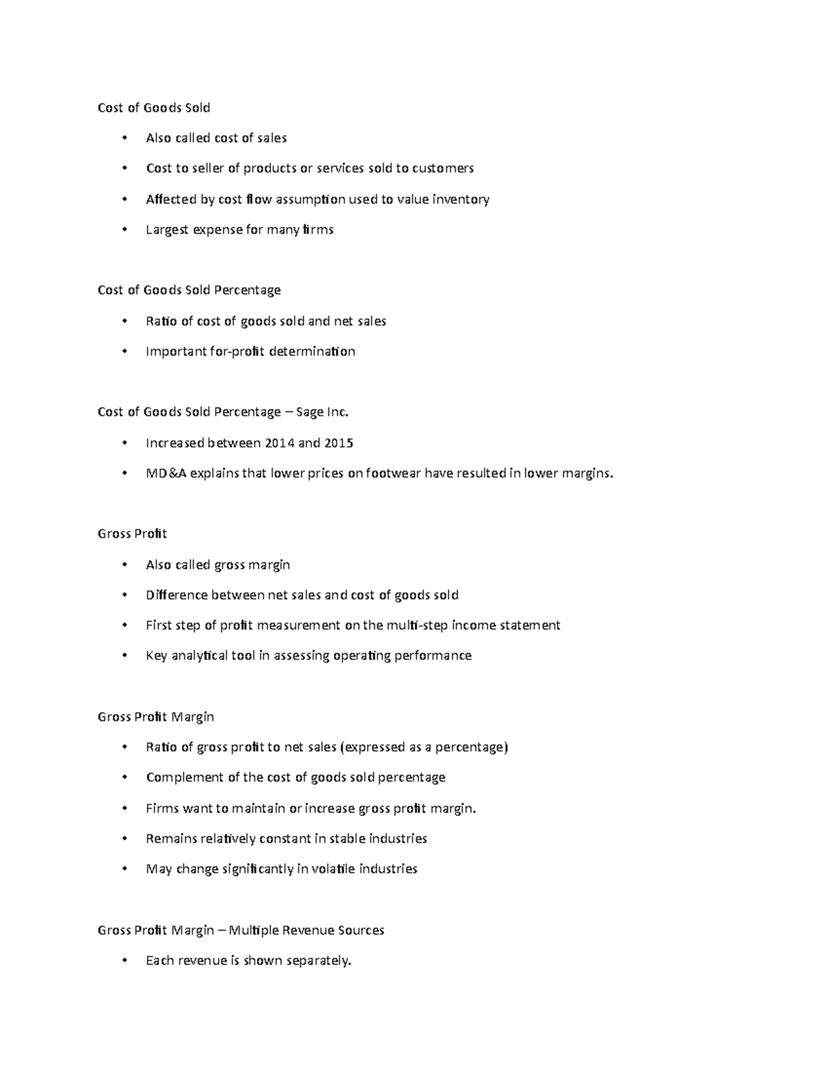 Lecture Notes 3 B Cost Of Goods Sold Also Called Cost Of Sales