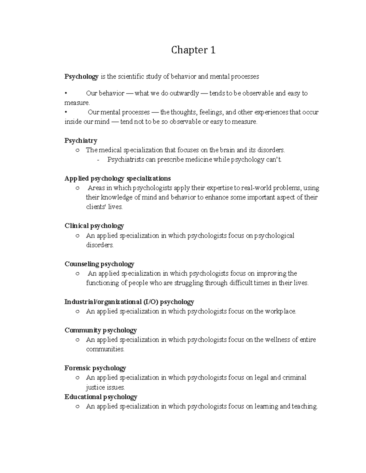 Psychology Chapter 1 - Chapter 1 Psychology Is The Scientific Study Of ...