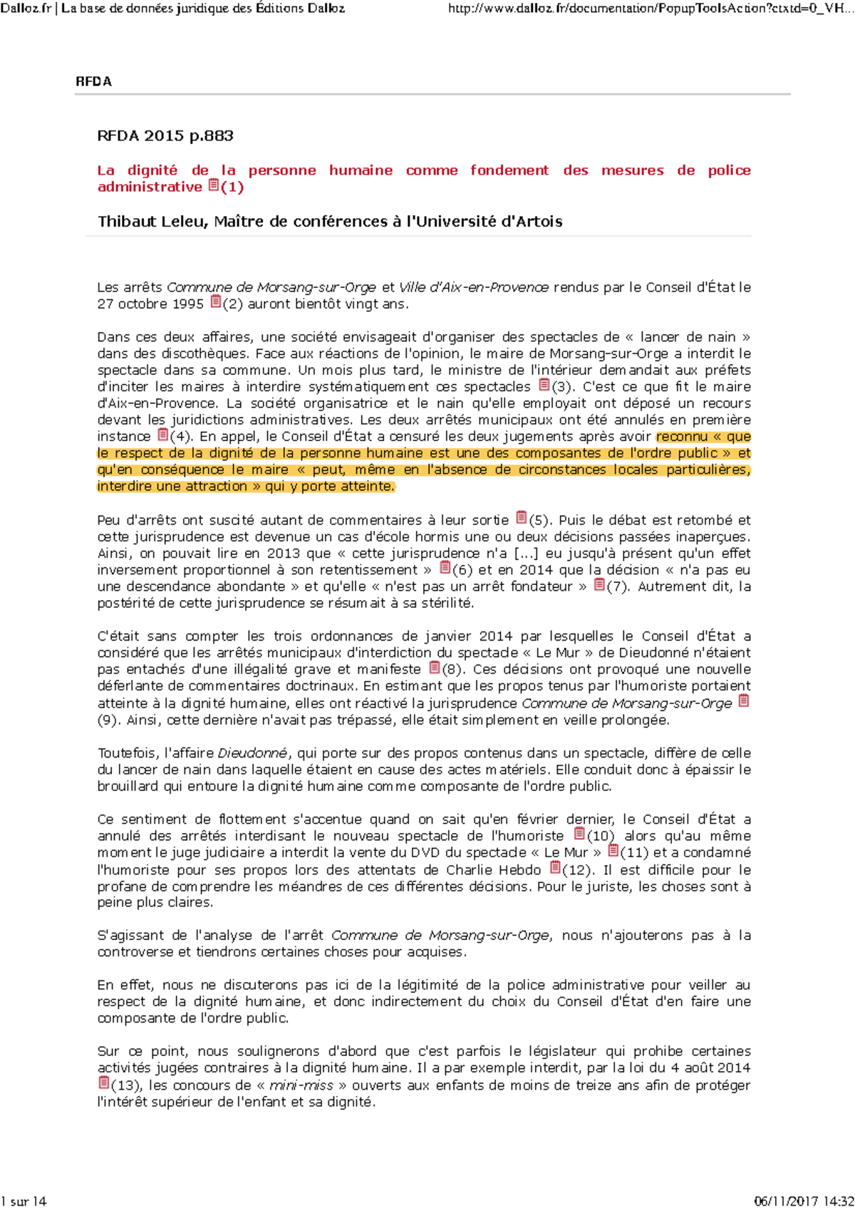 2. Th. Leleu, la dignité de la personne humaine fondement des mesures ...