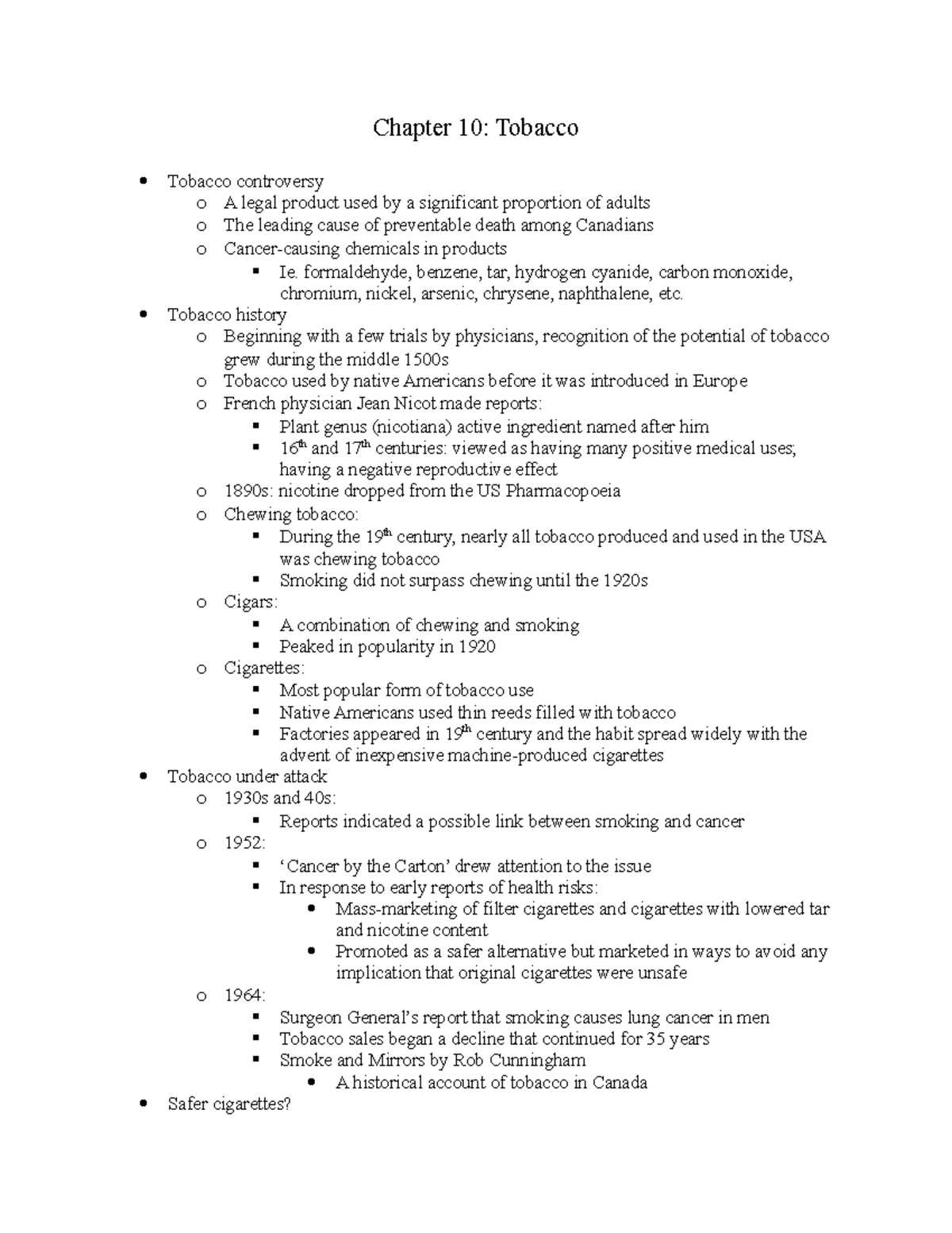 Chapter 10 Dr. Laurie Manwell Chapter 10 Tobacco Tobacco