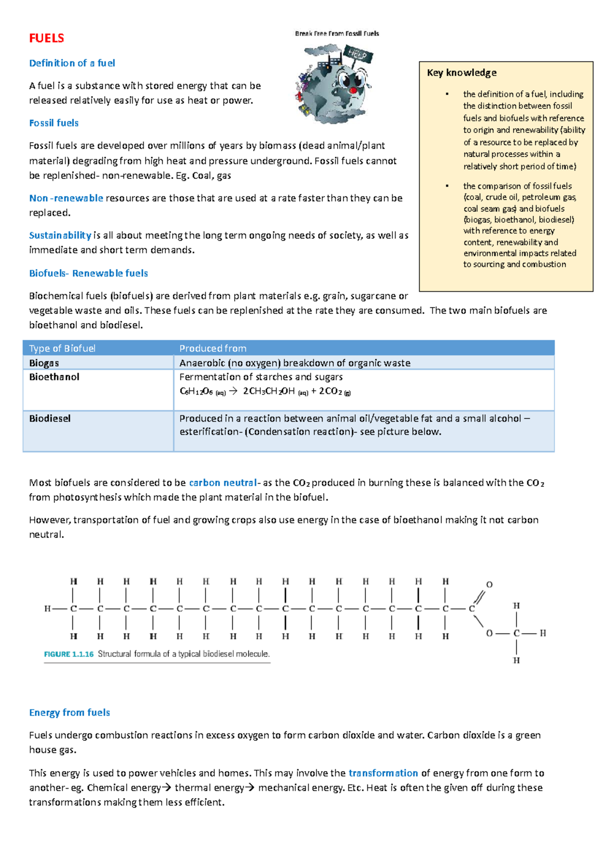 Fuels- Study Cards - Notes - FUELS Definition Of A Fuel A Fuel Is A ...