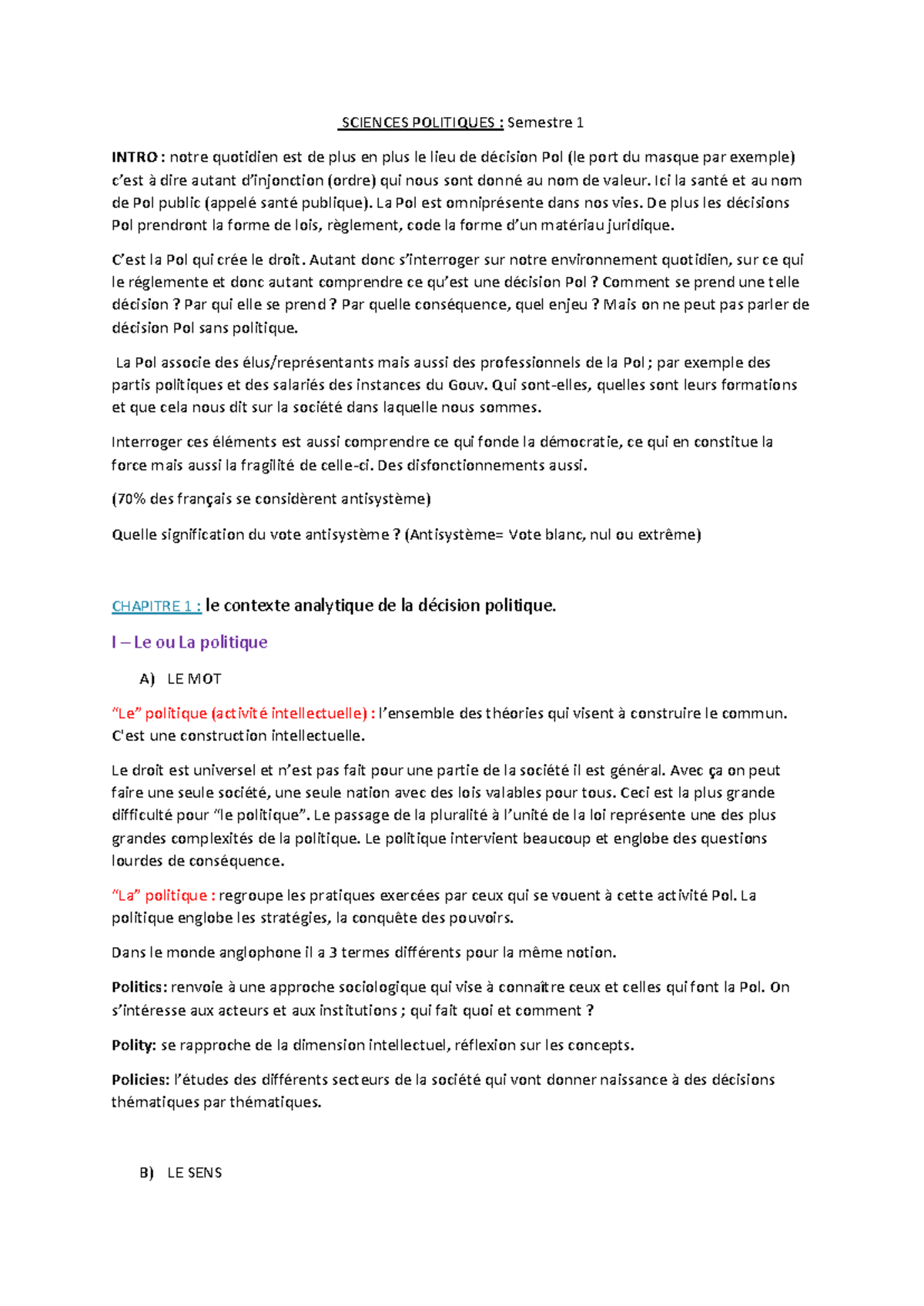 Sciences Politique semestre 1 3 - SCIENCES POLITIQUES : Semestre 1 ...