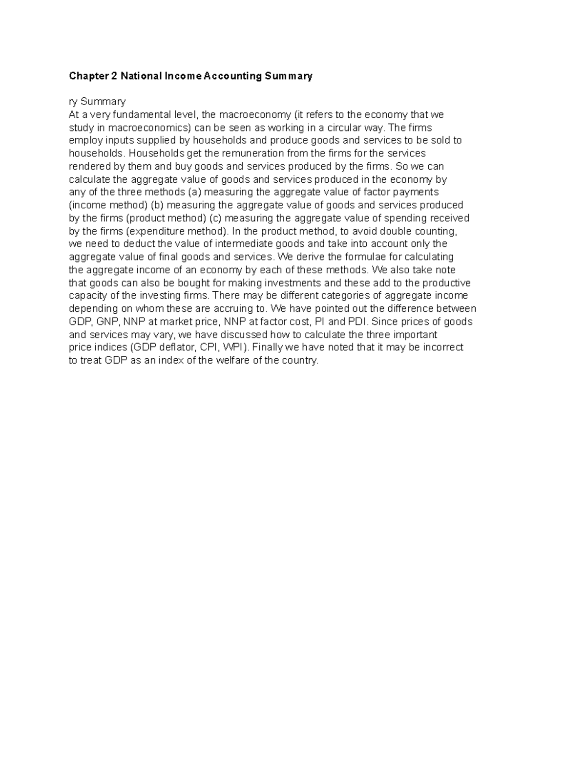 Chapter 2 National Income Accounting Summary - Chapter 2 National ...