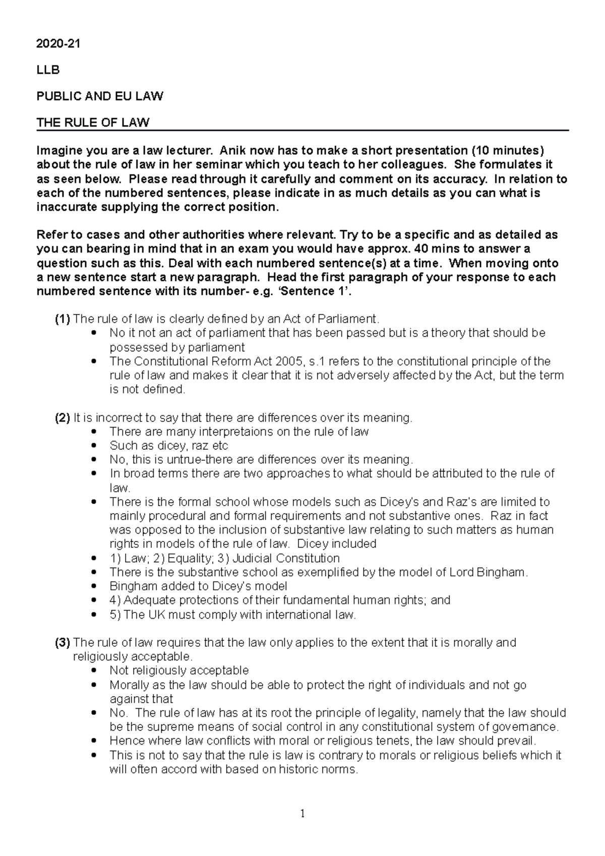 Rule of Law Workshop - LAW4PEL - LSBU - Studocu