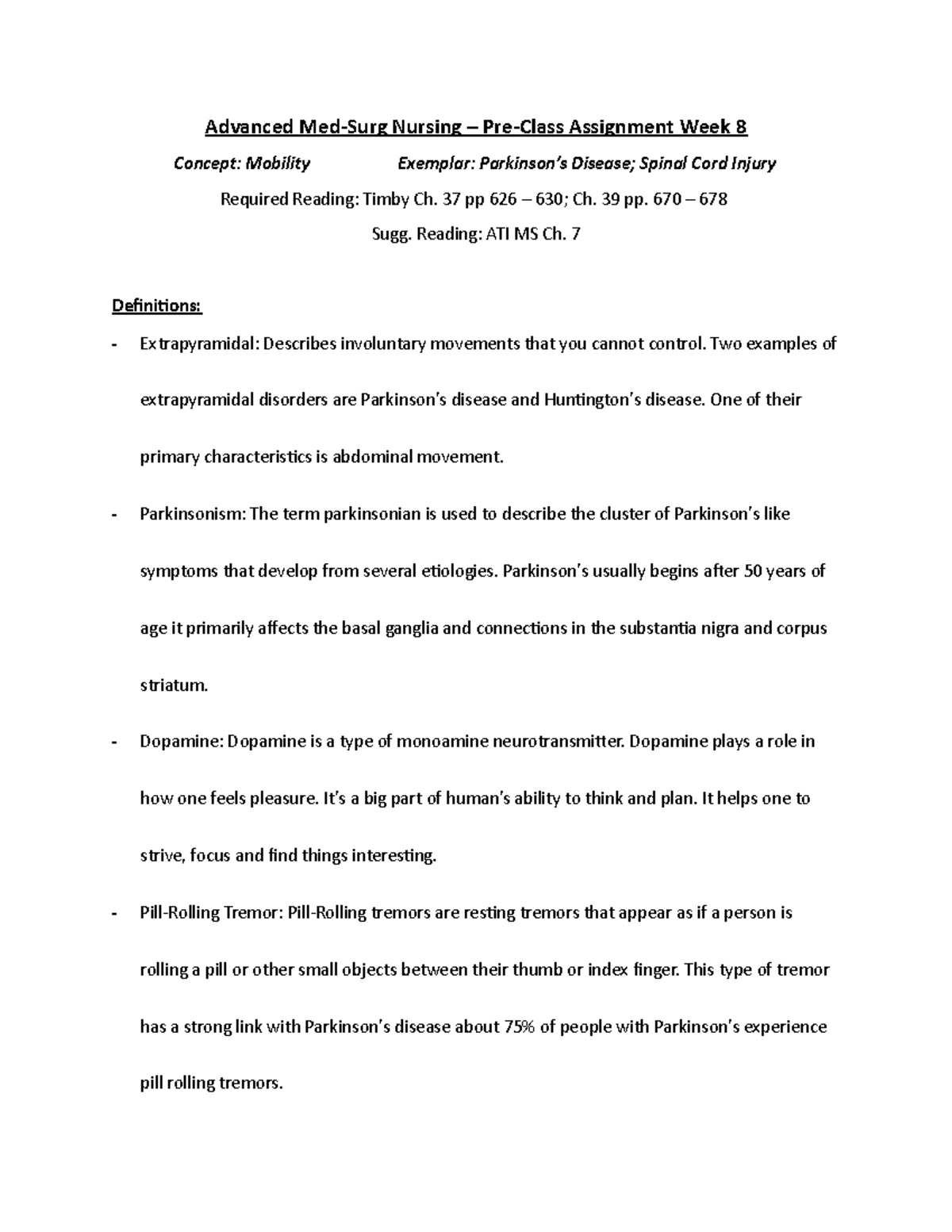 Week 8 Pre Class Assignment - Advanced Med-Surg Nursing – Pre-Class ...