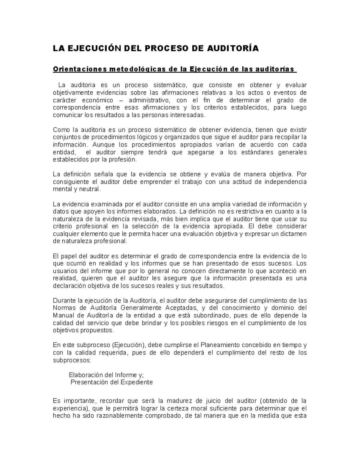 La ejecucion del proceso de auditoria - LA EJECUCIÓN DEL PROCESO DE ...