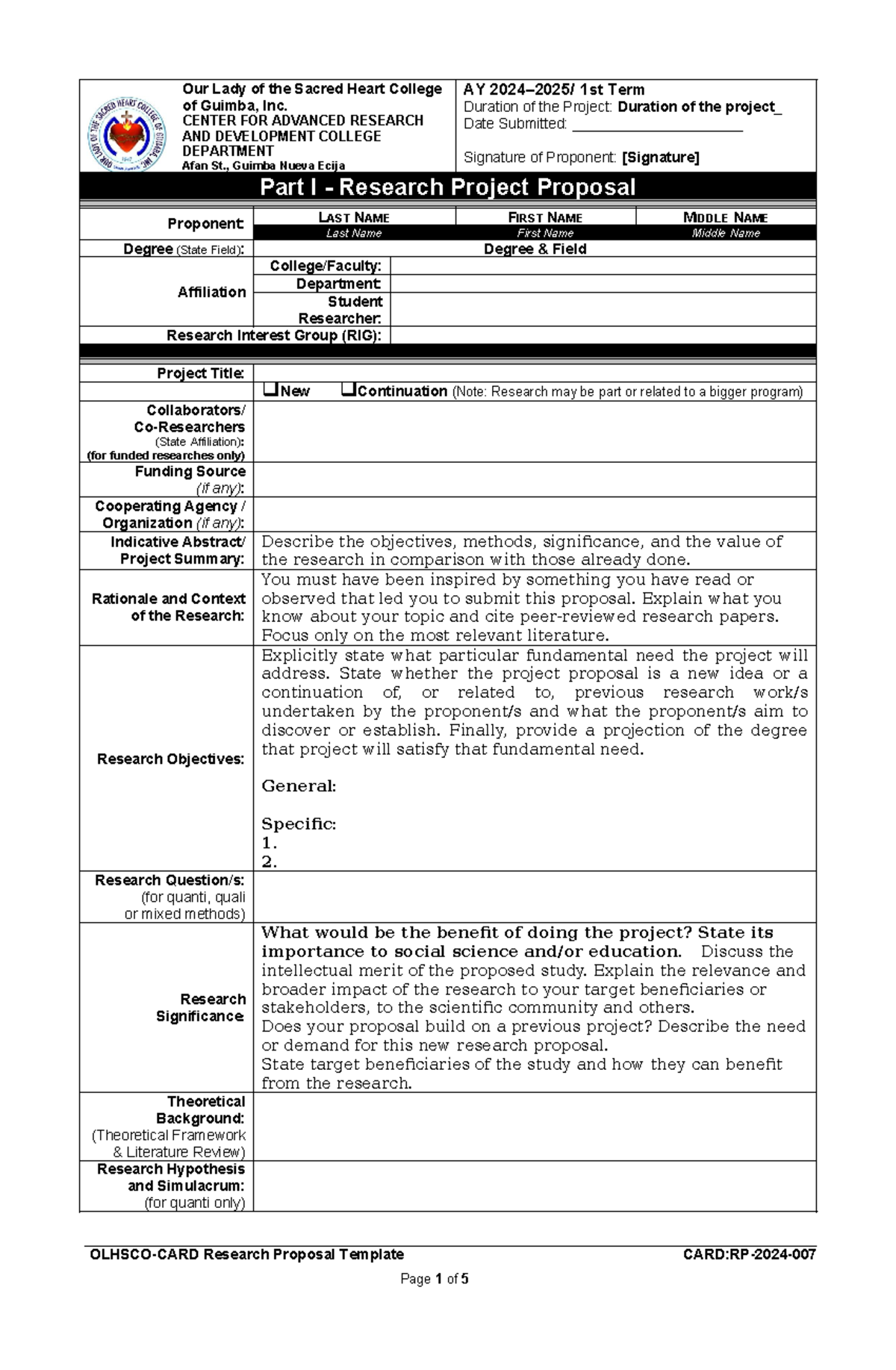 CARD-Research-Proposal-Template AY-2024-2025 - Our Lady of the Sacred ...