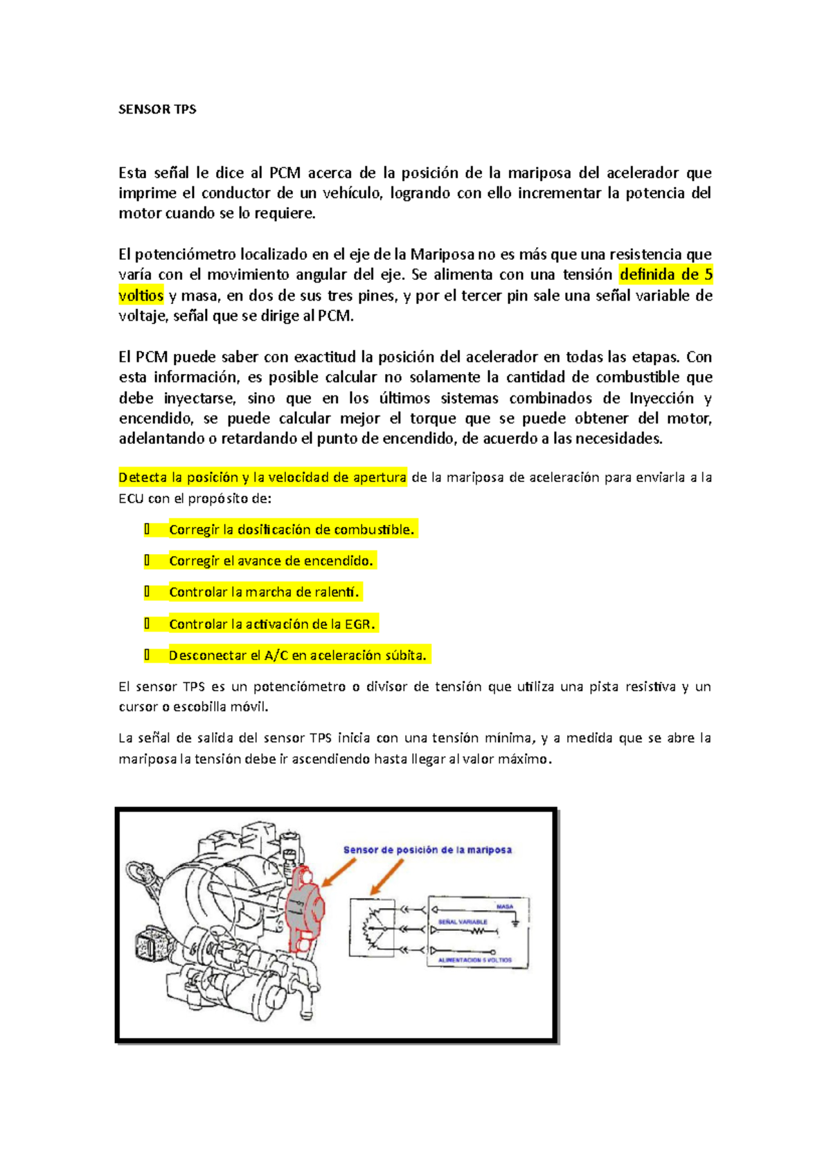 Documento Sensor Tps Sensor Tps Esta Se Al Le Dice Al Pcm Acerca De