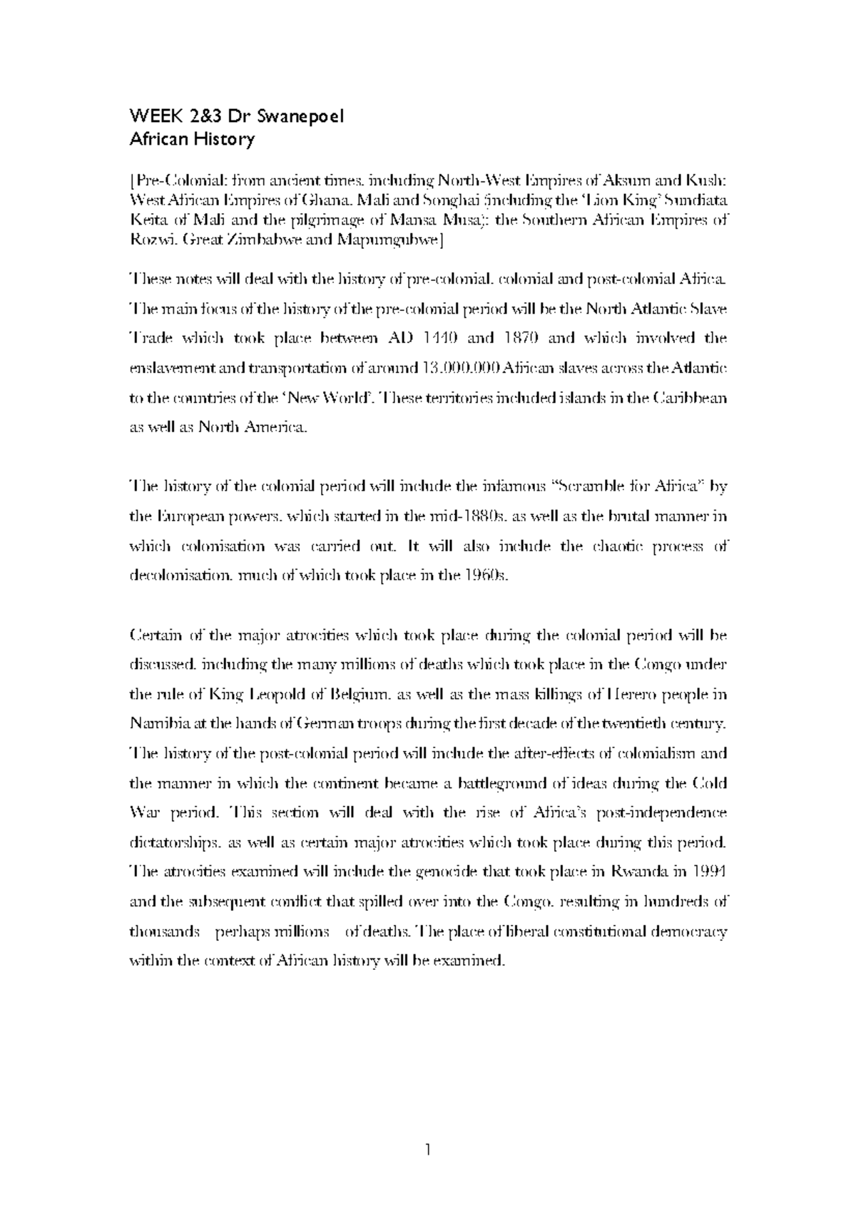 African History - Notes - WEEK 2&3 Dr Swanepoel African History [Pre ...