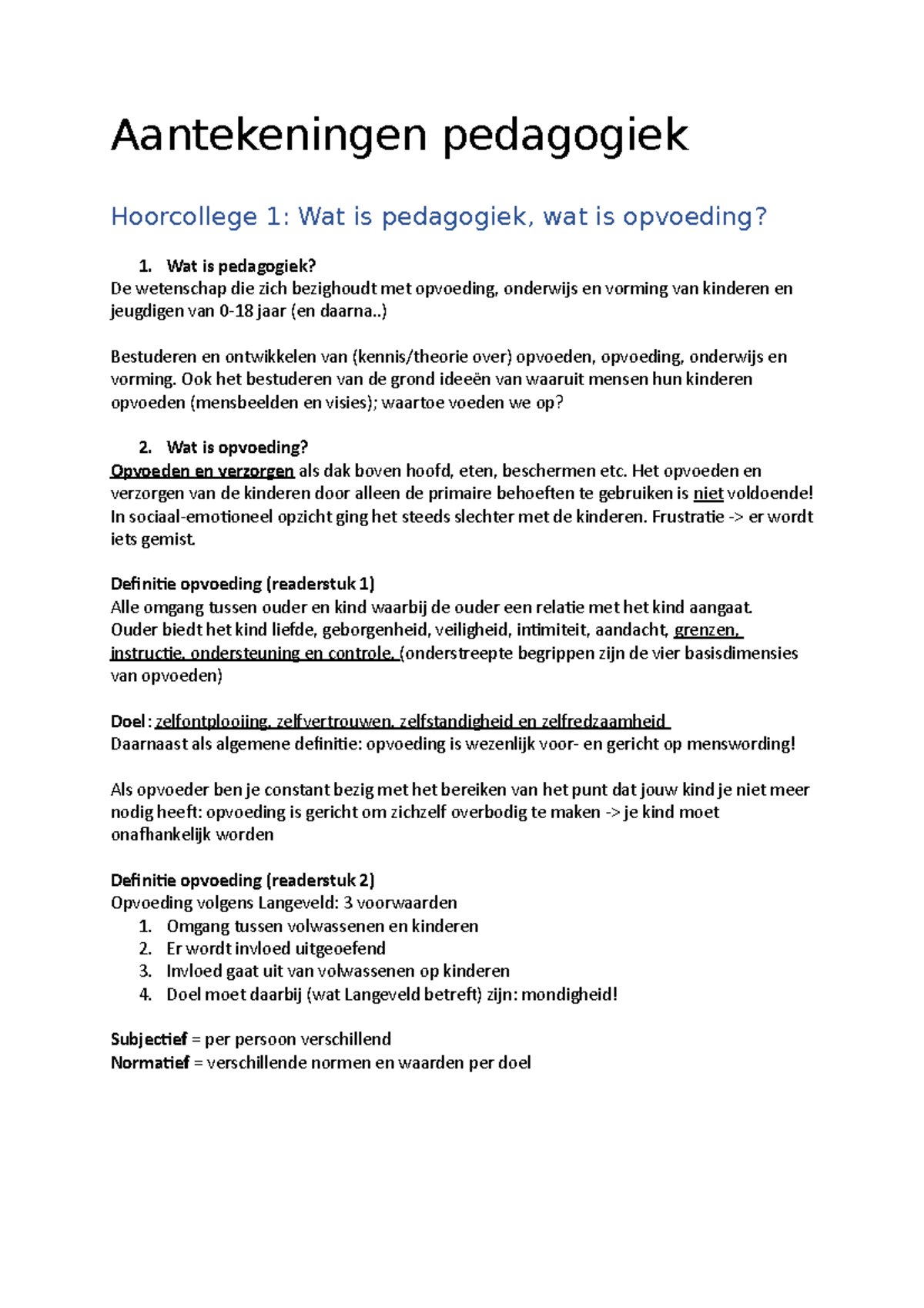 Aantekeningen Pedagogiek Hoorcollege's - Aantekeningen Pedagogiek ...