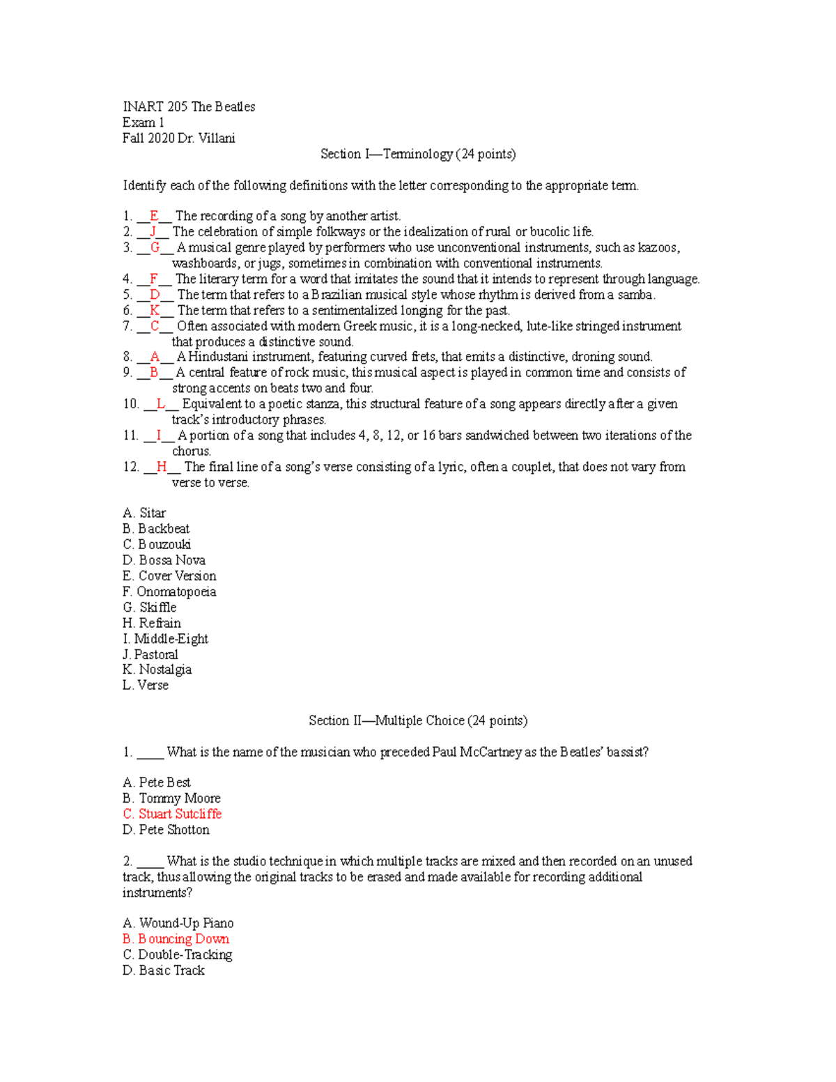 INART 205 mid-Term DV Fall 20 - INART 205 The Beatles Exam 1 Fall 2020 ...