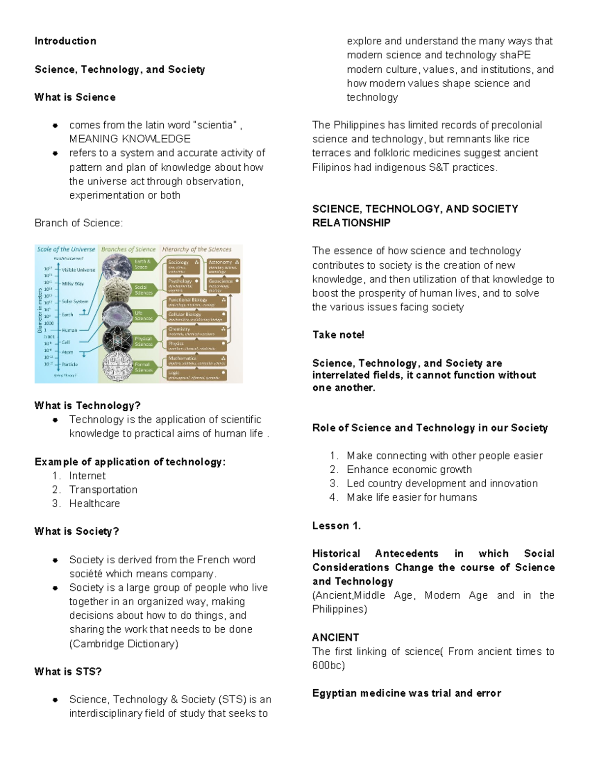 Handouts - Introduction Science, Technology, and Society What is ...