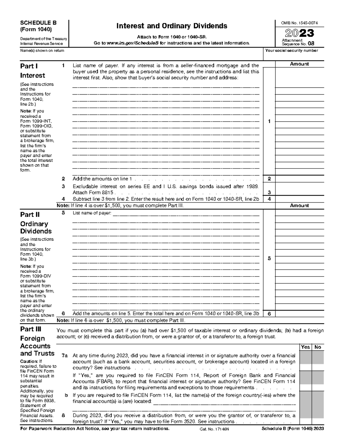 F1040sb - SCHEDULE B (Form 1040) 2023 Interest and Ordinary Dividends ...