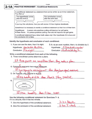 Geometry - Unit 1 - Lesson 1.5 - Conditional Statements - BS Ed - Studocu