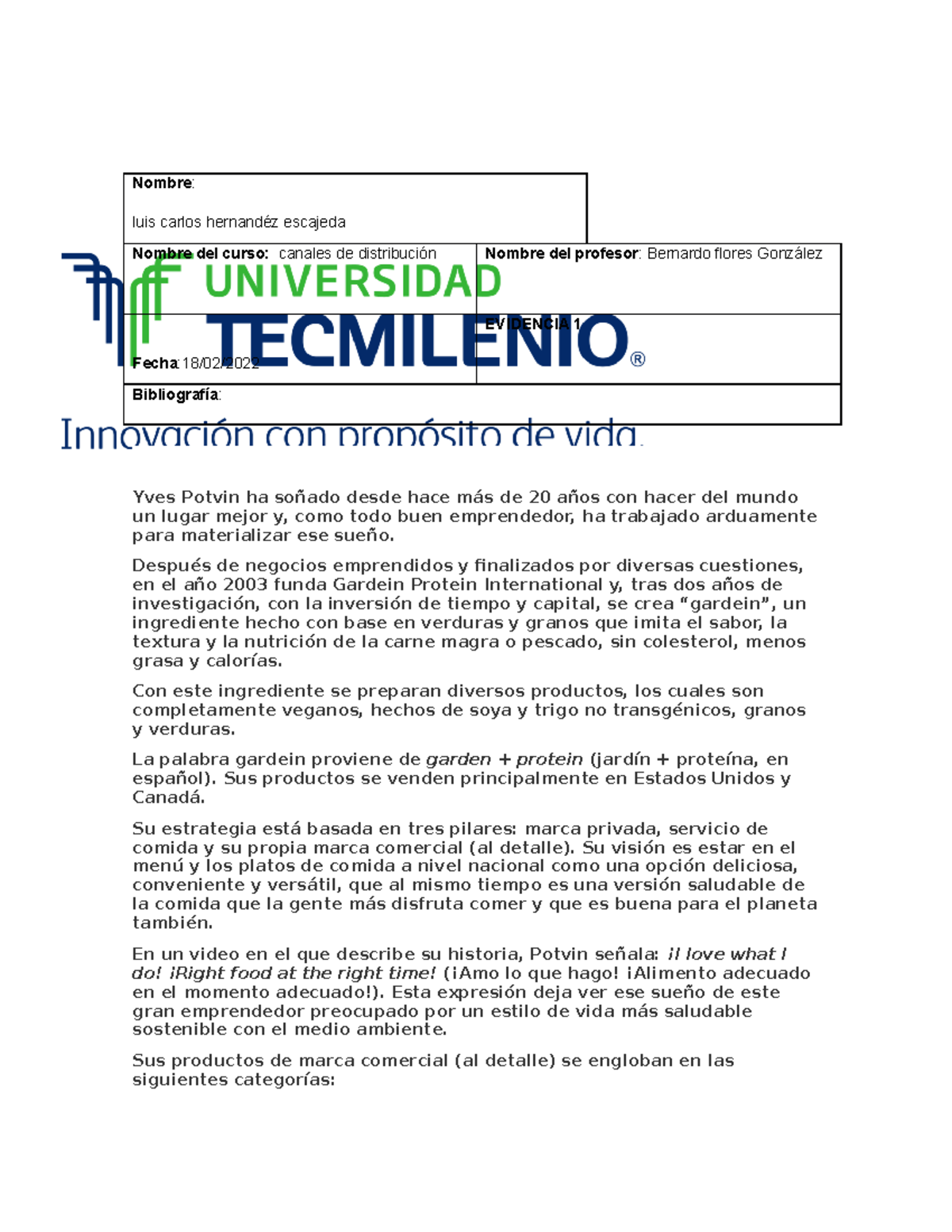 Evidencia 1 canales de distribucion - Nombre : luis carlos hernandéz ...