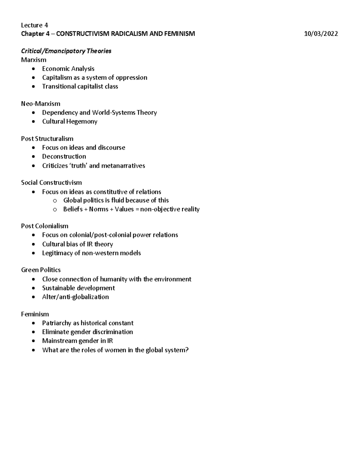 Chapter 4 - chap 4 - Lecture 4 Chapter 4 – CONSTRUCTIVISM RADICALISM ...