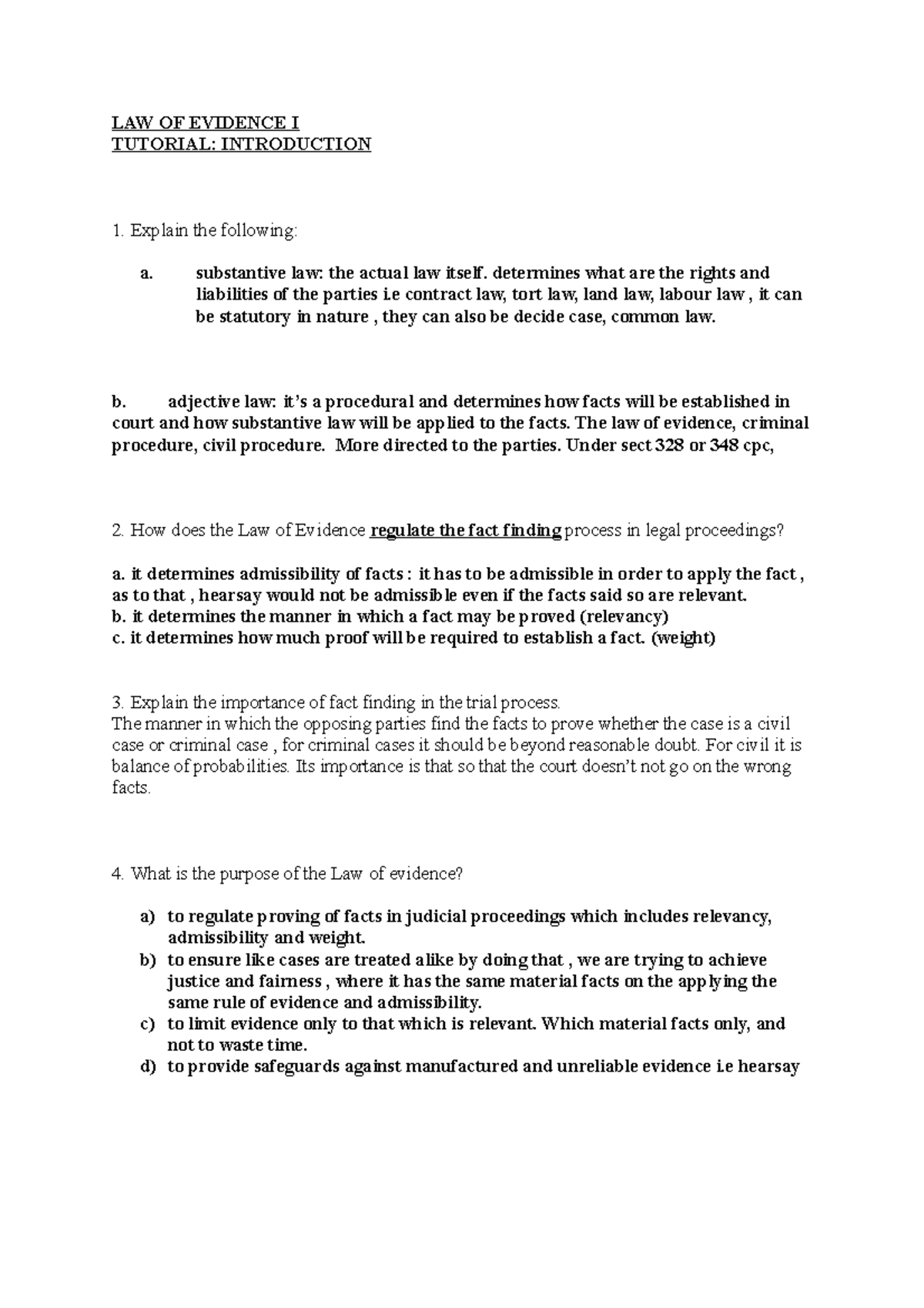 Tutorial 1 -evidence - Law Of Evidence I - MMU - Studocu