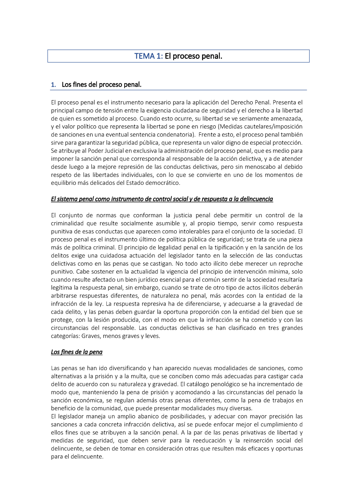 TEMA 1 - Tema 1. Derecho Procesal Penal. Resumen Libro Moreno Catena ...