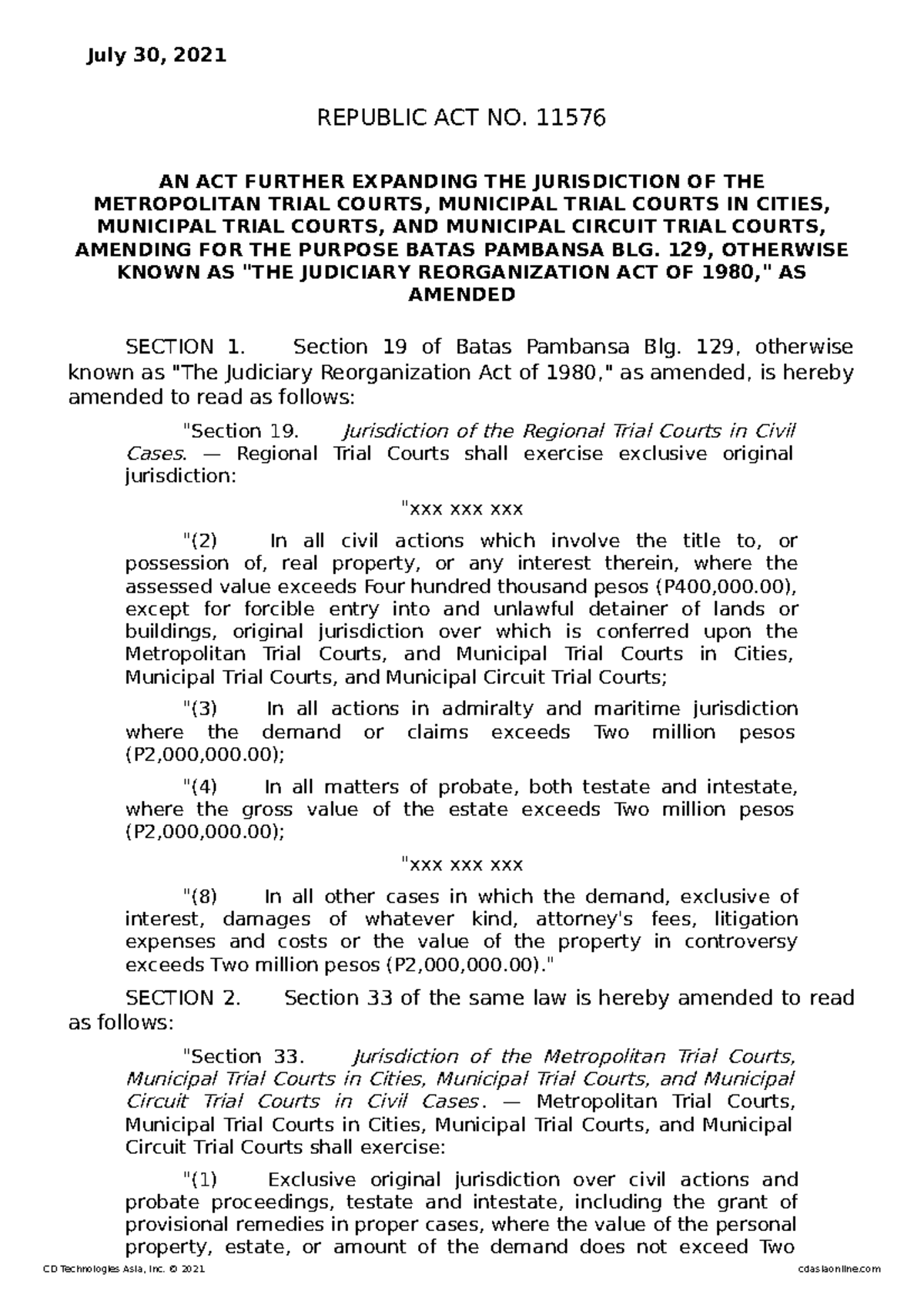 General Concepts. RA 11576 - July 30, 2021 REPUBLIC ACT NO. 11576 AN ...