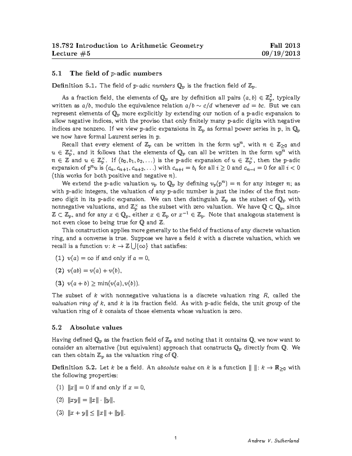 MIT18 782F13 Lec5 - MIT 17 - 18 Introduction To Arithmetic Geometry ...