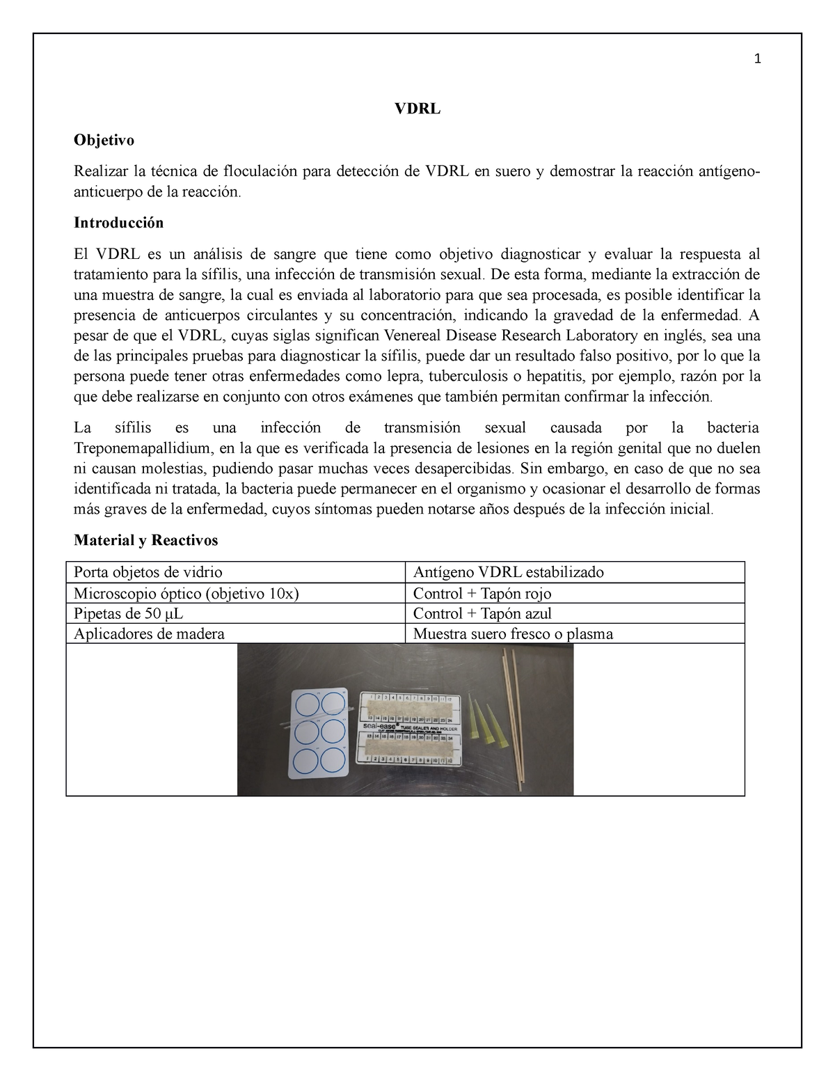 Vdrl Práctica Vdrl Objetivo Realizar La Técnica De Floculación Para Detección De Vdrl En 7761