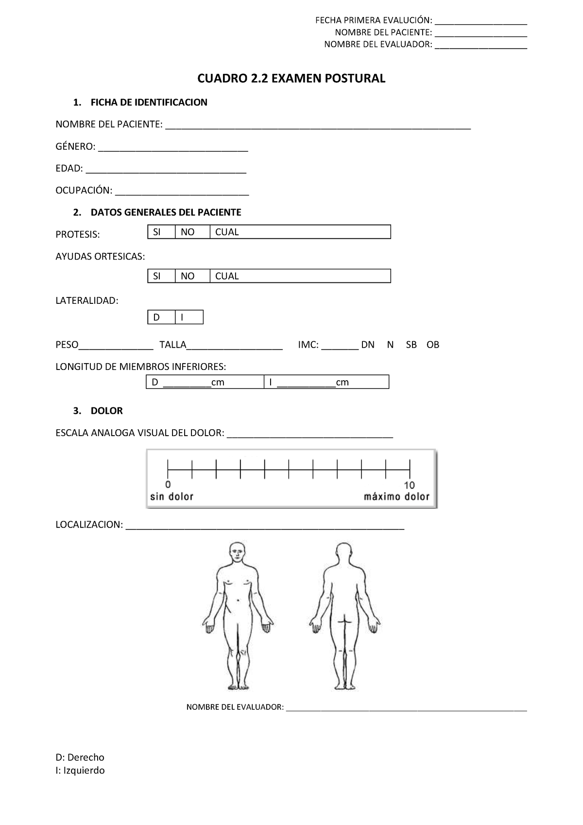 Cuadro 2 2 Examen Postural - FECHA PRIMERA EVALUCI”N ...