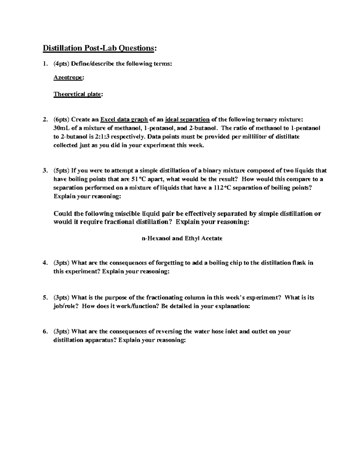 CHEM 2211L - Distillation Post Lab Questions - Distillation Questions ...