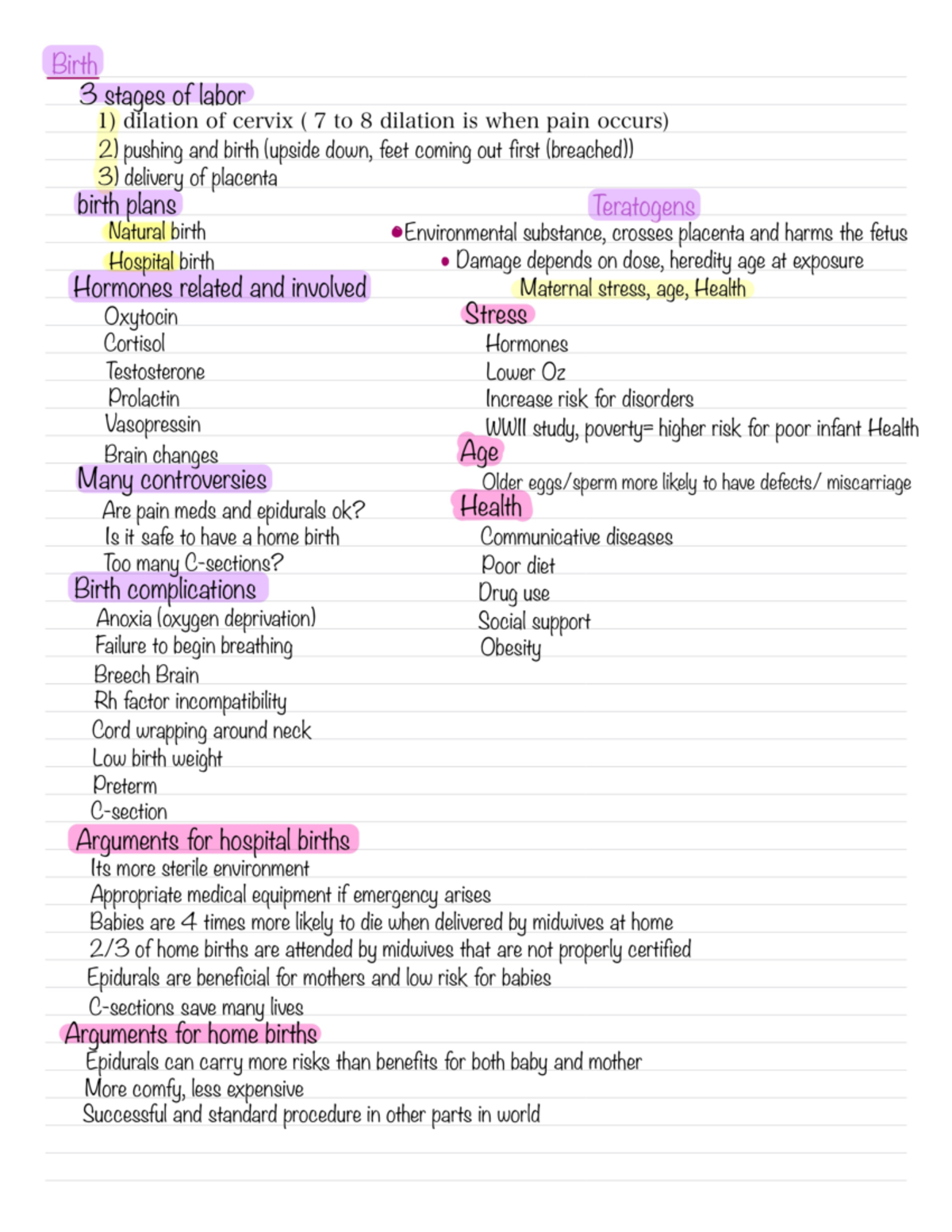 Psych 160, Birth Notes - PSYC 160 - Studocu