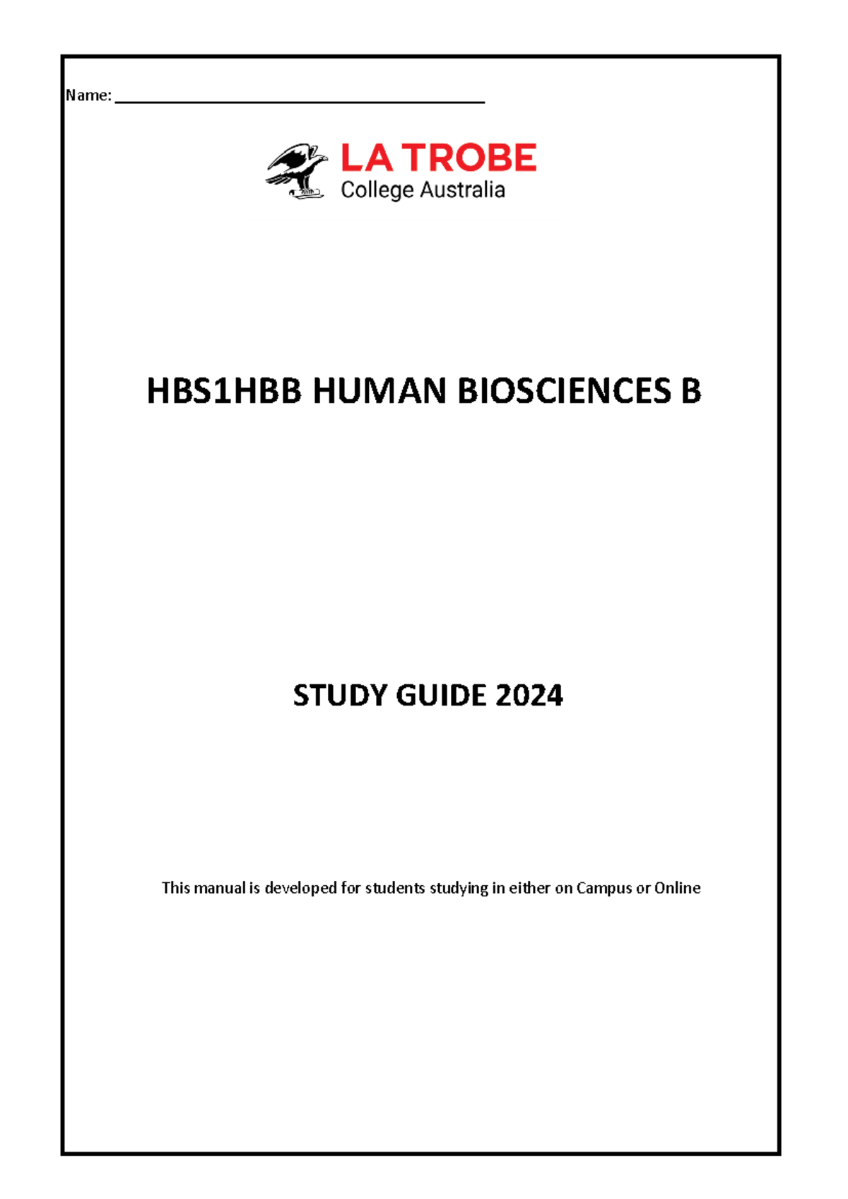 HBB Study Guide 2024 - practice materials - Name: HBS1HBB HUMAN ...