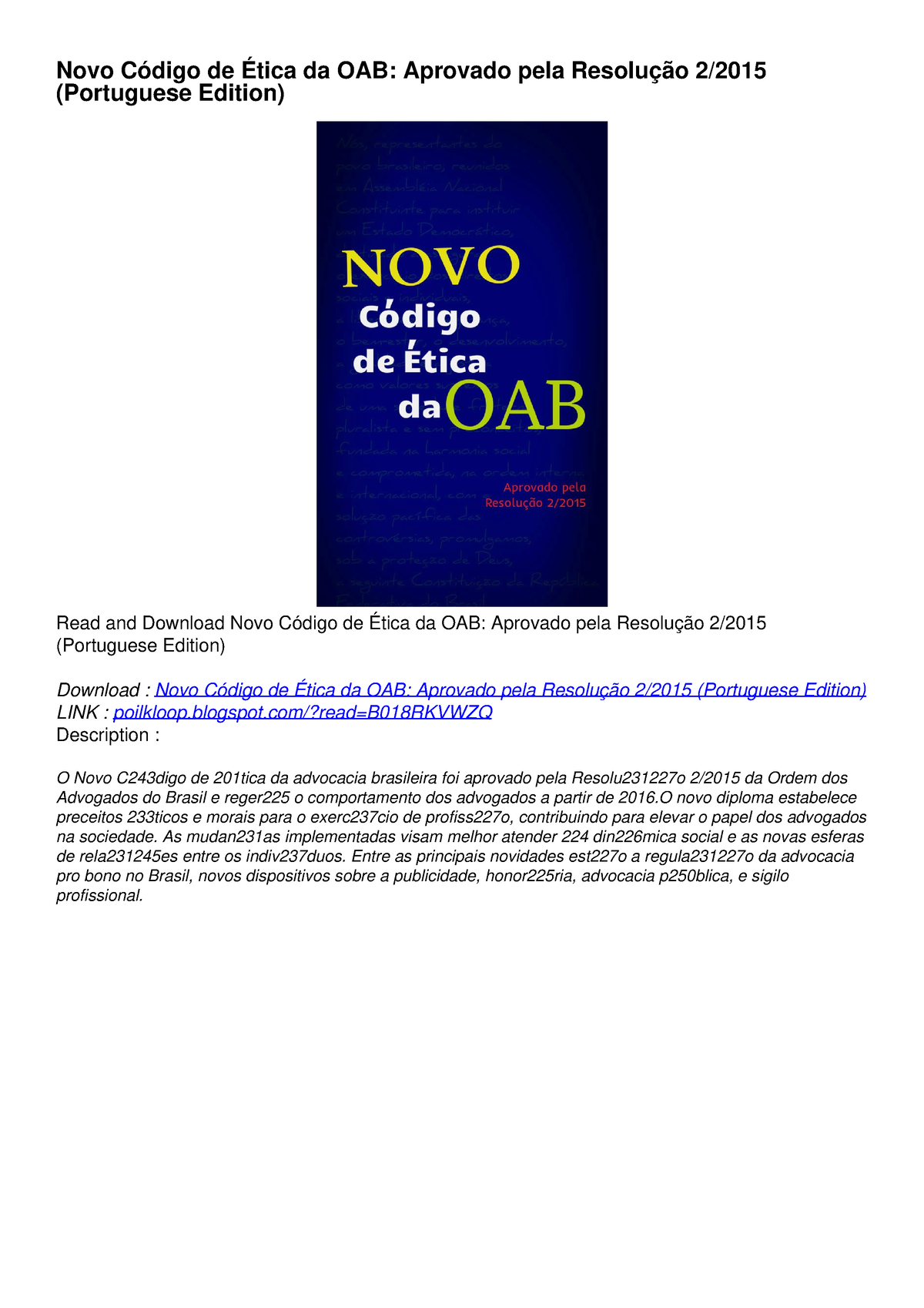 Pdf Download Free Novo Código De Ética Da Oab Aprovado Pela Resolução 2 Novo Código De 2351