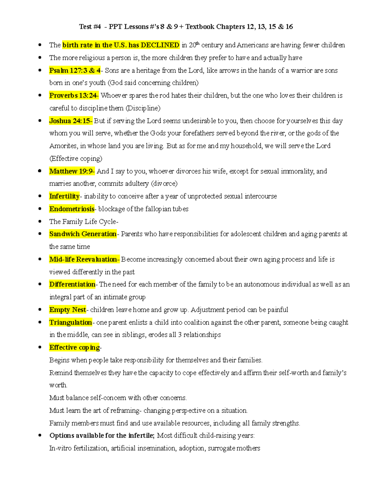 Study Guide-4th Test - FACS-205 - Test #4 - PPT Lessons #’s 8 & 9 ...