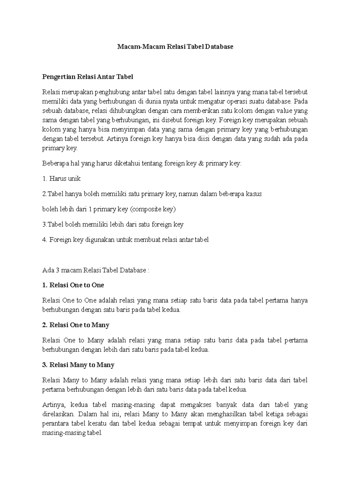 Summary Macam Relasi Tabel Database - Macam-Macam Relasi Tabel Database ...